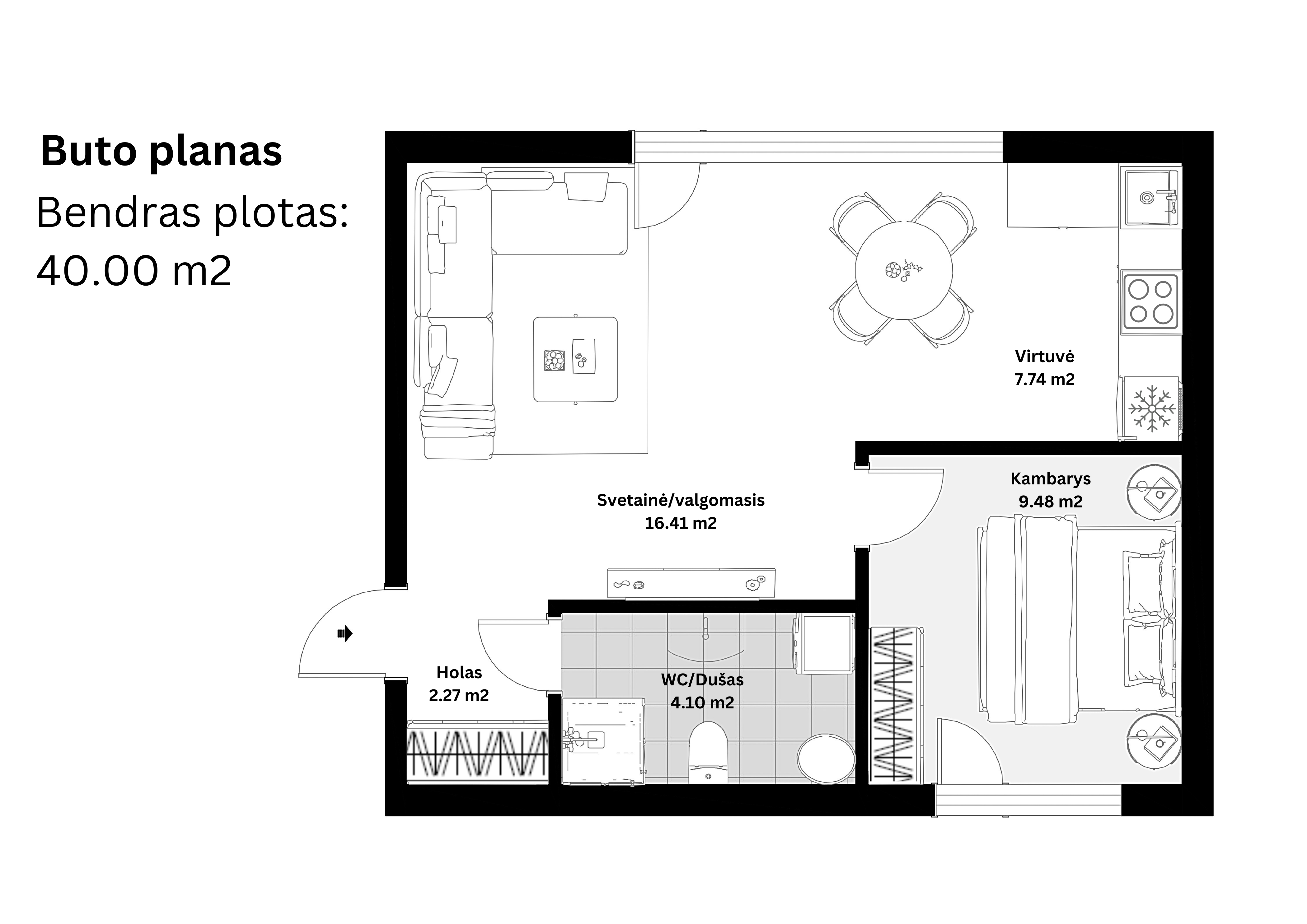 40 m² buto planas