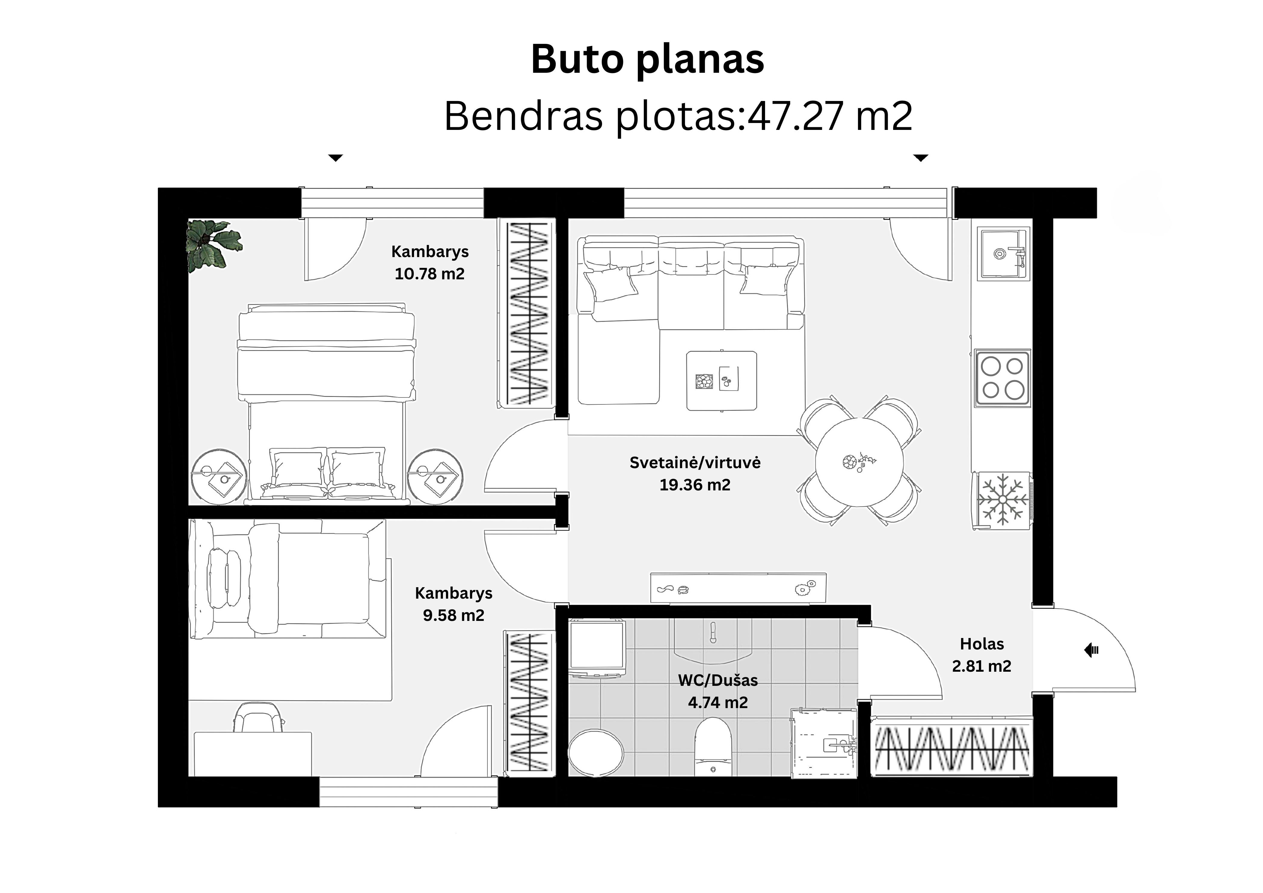 47,27 m² buto planas