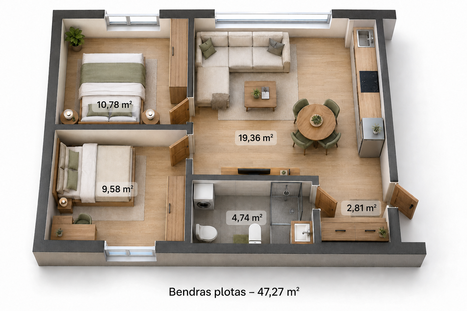 47,27 m² buto planas